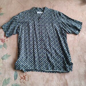 Jhane Barnes 100% Silk Button Down Short Sleeve Shirt XL